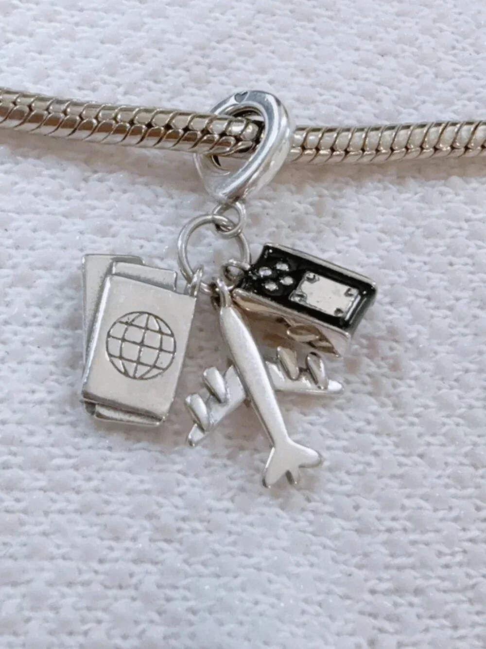 Travel Charm Camera Passport & Airplane Silver Charm For Pandora Bracelet